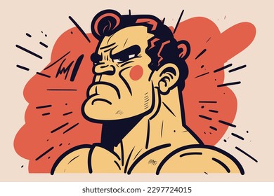Doodle inspired Strong-willed, cartoon sticker, sketch, vector, Illustration