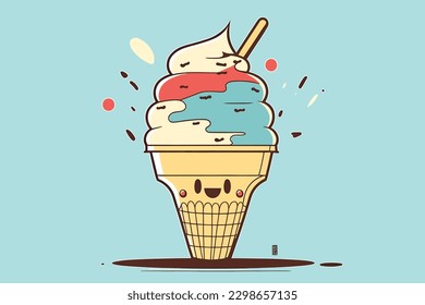 Doodle inspired Sundae, cartoon sticker, sketch, vector, Illustration