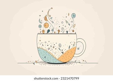 Doodle inspired Tea cup, cartoon sticker, sketch, vector, Illustration