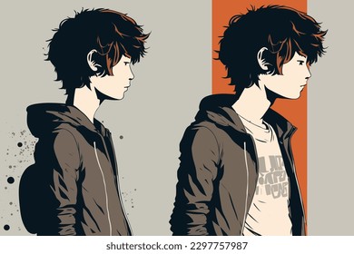 Doodle inspired Teenager boy, cartoon sticker, sketch, vector, Illustration