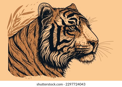 Doodle inspired Tiger, cartoon sticker, sketch, vector, Illustration