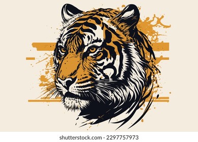 Doodle inspired Tiger, cartoon sticker, sketch, vector, Illustration