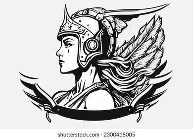 Doodle inspired Valkyrie, cartoon sticker, sketch, vector, Illustration