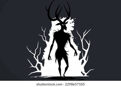 Doodle inspired Wendigo, cartoon sticker, sketch, vector, Illustration