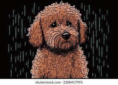 Doodle inspired Wet dog, cartoon sticker, sketch, vector, Illustration