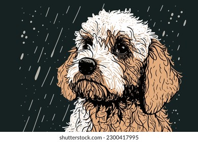 Doodle inspired Wet dog, cartoon sticker, sketch, vector, Illustration