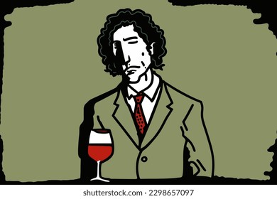 Doodle inspired Wine consultant, cartoon sticker, sketch, vector, Illustration