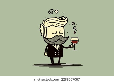 Doodle inspired Wine steward, cartoon sticker, sketch, vector, Illustration