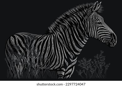 Doodle inspired Zebra, cartoon sticker, sketch, vector, Illustration