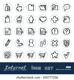 Doodle Internet web icons set. Hand drawn sketch illustration isolated on white background