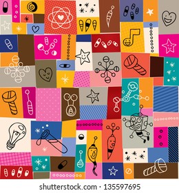 doodle invention cartoon science robot collage pattern