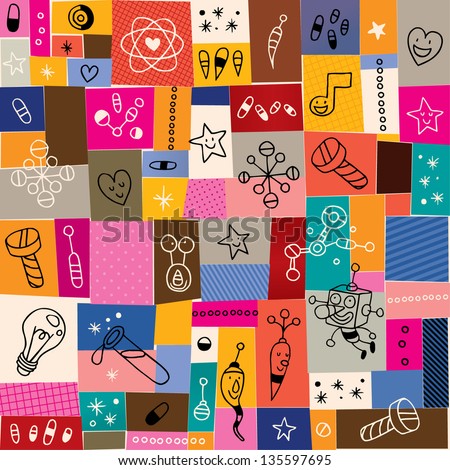 doodle invention cartoon science robot collage pattern