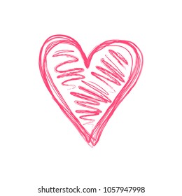 Doodle isolated pink scribble love heart symbol. Hand drawn tender red heart sign for lovely events decoration, st. valentines design