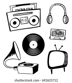 Doodle items for entertainment illustration