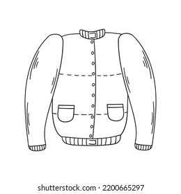 Chaqueta de doodle, invierno, roble otoñal aislado en un fondo blanco. Ilustración de contorno simple dibujada a mano. Se puede usar para la decoración de textiles, papel.