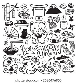 Doodle japan culture, Maneki Neko doodle vector