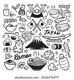 Doodle japan, ramen soup doodle vector