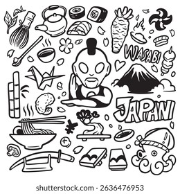Doodle japan set vector, japanese culture vector