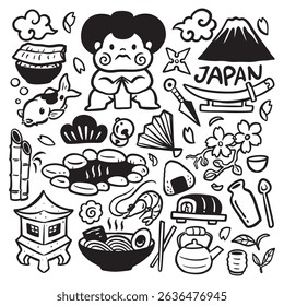 doodle japanese icon, sumo japan doodle vector