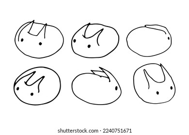 Doodle Japanese Pao sweets. Hand drawn sketch of traditional asian food. Vector flat illustration on white background.