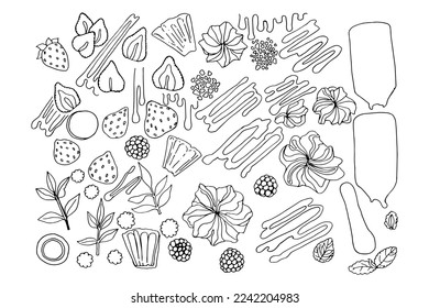 Doodle Japanese sweets. Hand drawn sketch of traditional asian food. Vector flat illustration on white background.