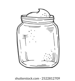 Tarro del garabato de la crema cosmética de la cara y de la crema para el cuerpo, aislado en blanco, icono del Vector. Ilustración plana de dibujos animados, Clipart.