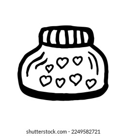 Doodle Jar with hearts Hand drawn Valentine's Day illustration. Love and romantic cute icon. Single element