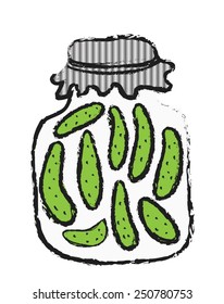 doodle Jar of pickles, winter stores, halftone texture, vector design element