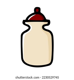 Doodle jar for spices. Color container with lid on white background. Hand-drawn cozy kitchen utensils, dishes for food, cooking. Cafe, organization of storage, cozy home symbol. Vector illustration