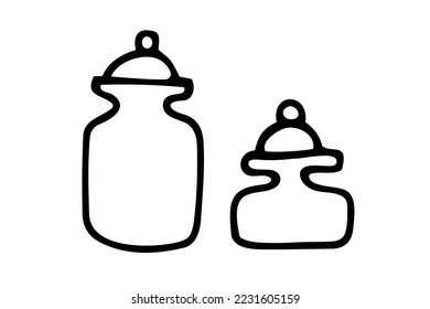 Doodle jars for spices. Outline container with lid on white background. Hand-drawn cozy kitchen utensils, dishes for food, cooking. Cafe, organization of storage, cozy home symbol. Vector illustration
