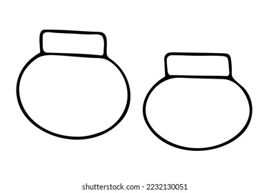 Doodle jars for spices. Outline container with lid on white background. Hand-drawn cozy kitchen utensils, dishes for food, cooking. Cafe, organization of storage, cozy home symbol. Vector illustration