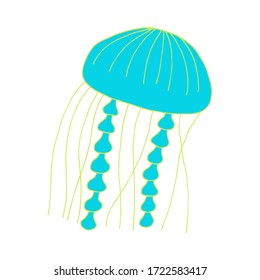 Doodle jellyfish. hand drawn of a jellyfish isolated on a white background. Vector illustration sticker, icon, design element