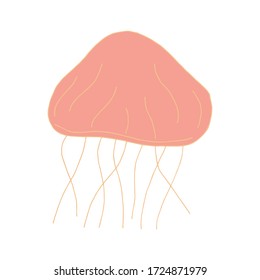 Doodle jellyfish. hand drawn of a jellyfish isolated on a white background. Vector illustration sticker, icon, design element