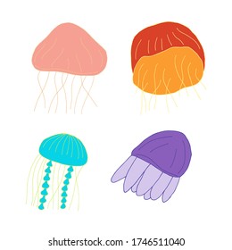 Doodle jellyfish set. hand drawn of a kite isolated on a white background. Vector illustration