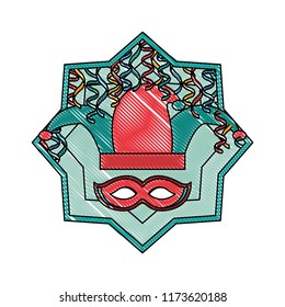 doodle jester hat with mask and cofetti inside star