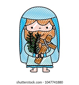 doodle jesus christ with palms leaves and bread