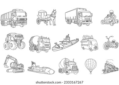 Doodle Joy: Children’s Favorite Vehicles Illustration Pack  coloring