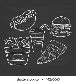 Doodle junk food chalkboard background