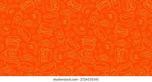 doodle junk food pattern background. fast food doodle pattern background.