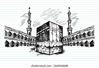 Doodle de Kaaba y mezquita en La Meca