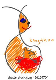 doodle kangaroo with baby vector