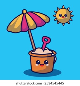 Doodle kawai icon summer beach vector