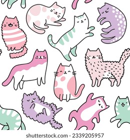 doodle kawaii cute cat seamless pattern 