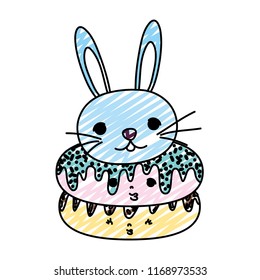doodle kawaii cute donuts and male rabbit