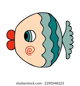 Pescado Doodle kawaii de estilo retro sencillo. Perfecto para tee, stickers, afiches, tarjetas. Ilustración vectorial aislada para decoración y diseño.



