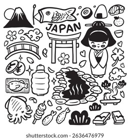 doodle kawaii girl japanese, japan culture vector