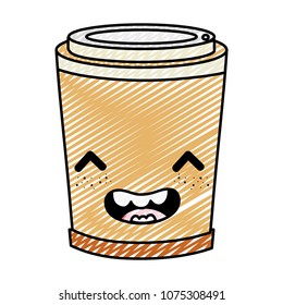 doodle kawaii happy coffee in plastic cup