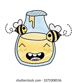 doodle kawaii happy honey jar with bees animals