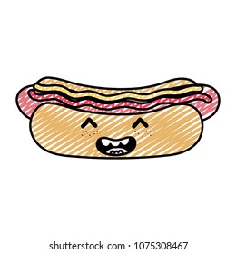 doodle kawaii happy hot dog with sauces