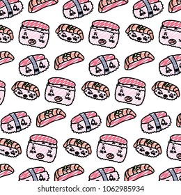 doodle kawaii happy nigiri sushi food background